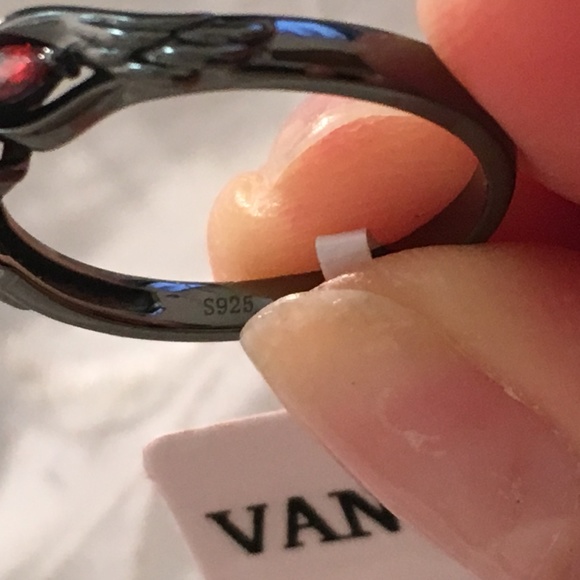 Sterling Silver Black Ruby Heart Wing Promise Ring - Picture 4 of 4